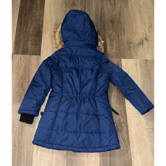 Hawke & Co Outfitter Blue Parka Coat With Faux Fur Hood Size 7/8 - Picture 8 of 8
